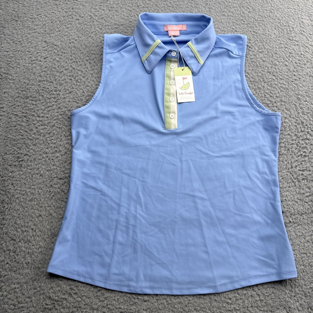 Kilo Tango Sleeveless Golf Polo Womens Large Blue Lime Trim Pickleball USA Made